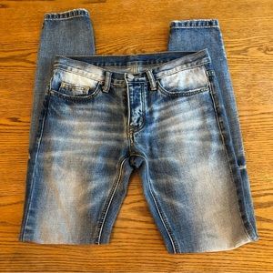 MNML Minimal Jeans Button Fly Zippered Ankle Distressed Wash Straight Leg - 28